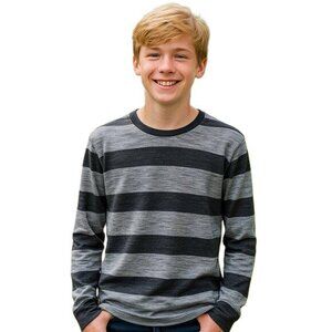 Old Navy Striped Tee Long Sleeve Round Neck Textured Grey Stripes  XL